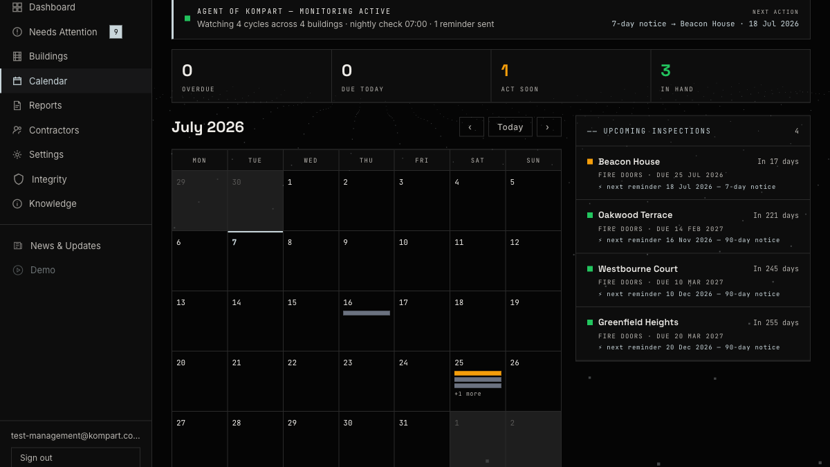 KOMPART watches every compliance cycle and sends the reminders